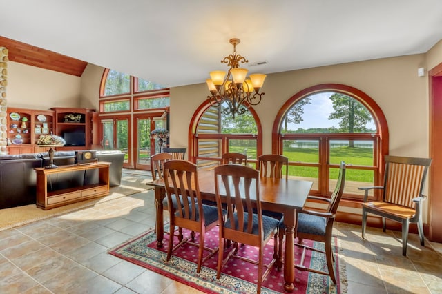 53245 Sunrise Ln, Park Rapids, MN 56470 - dining room with a chandelier and tile patterned flooring