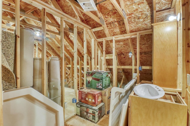 53245 Sunrise Ln, Park Rapids, MN 56470 - bathroom with vaulted ceiling and vanity