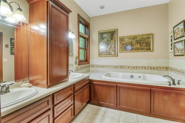 53245 Sunrise Ln, Park Rapids, MN 56470 - full bathroom featuring double vanity, tile patterned floors, and a garden tub