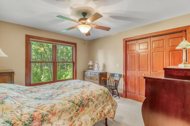 53245 Sunrise Ln, Park Rapids, MN 56470 - bedroom with carpet, a closet, and a ceiling fan