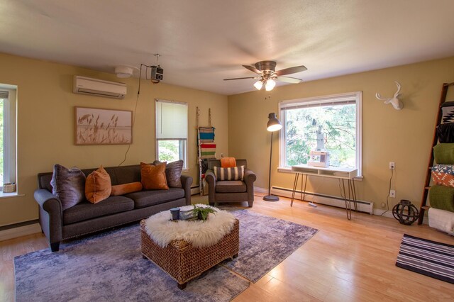 724 10th St NW, Bemidji, MN 56601 - living room with baseboard heating, a wall mounted AC, plenty of natural light, and wood finished floors