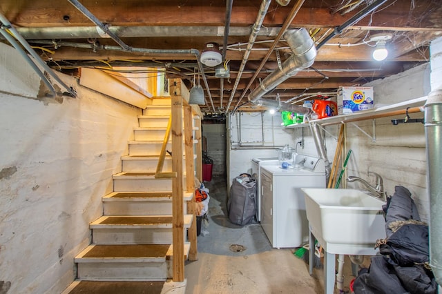 724 10th St NW, Bemidji, MN 56601 - unfinished below grade area with washer and clothes dryer and stairway
