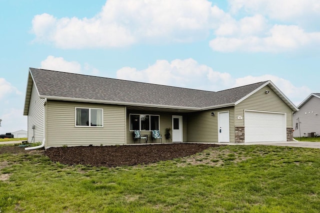 713 Prairie Wind Ave, Callaway, MN 56521 - single story home featuring a garage, driveway, a front lawn, and roof with shingles