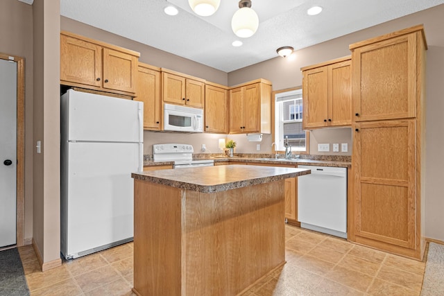 3010 Hazelwood St, Maplewood, MN 55109 - kitchen featuring white appliances, a center island, and recessed lighting