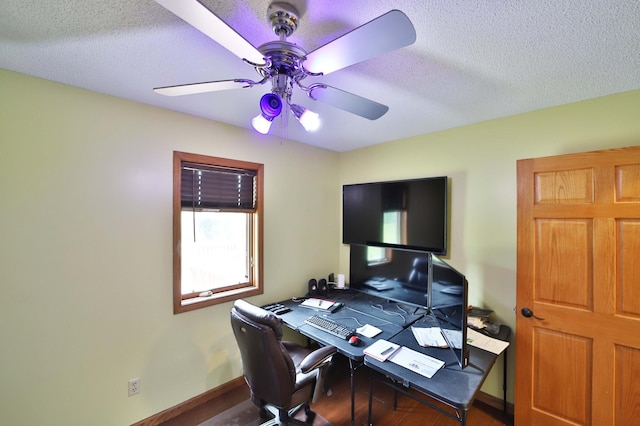 39808 340th Ln, Aitkin, MN 56431 - office with a ceiling fan, a textured ceiling, and wood finished floors
