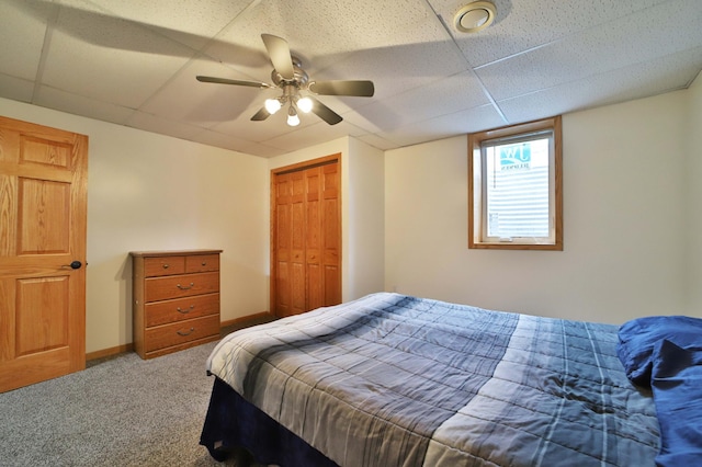 39808 340th Ln, Aitkin, MN 56431 - carpeted bedroom featuring a closet, a paneled ceiling, and a ceiling fan