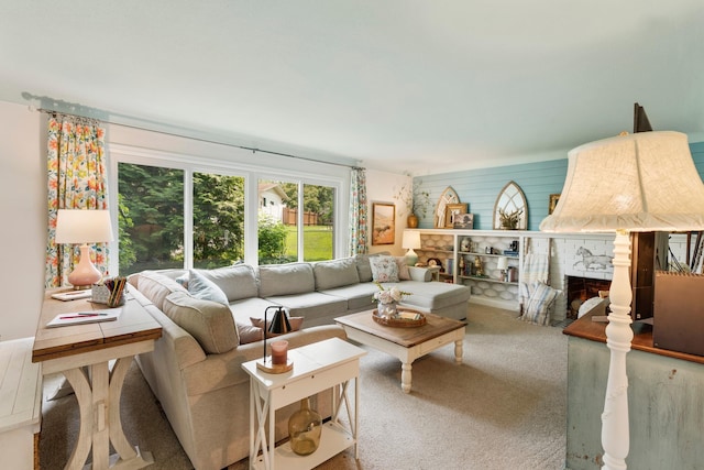 2068 Thorndale Ave, New Brighton, MN 55112 - carpeted living room with a brick fireplace
