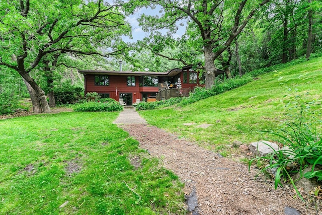 1350 Crestridge Ln, Eagan, MN 55123 - view of green lawn with a wooden deck