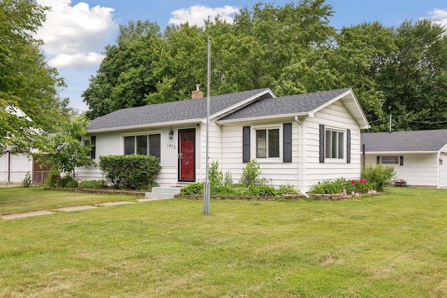 1475 Eldridge Ave E, Maplewood, MN 55109 - ranch-style home featuring a front yard, a shingled roof, and a chimney