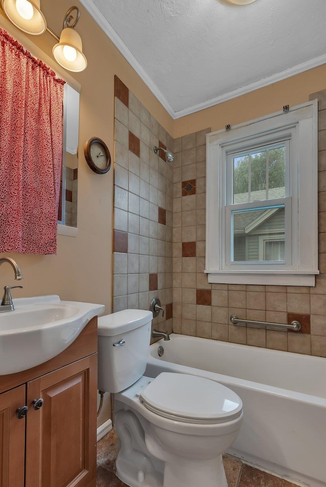 200 27th Ave N, Saint Cloud, MN 56303 - bathroom with vanity, ornamental molding, and bathtub / shower combination