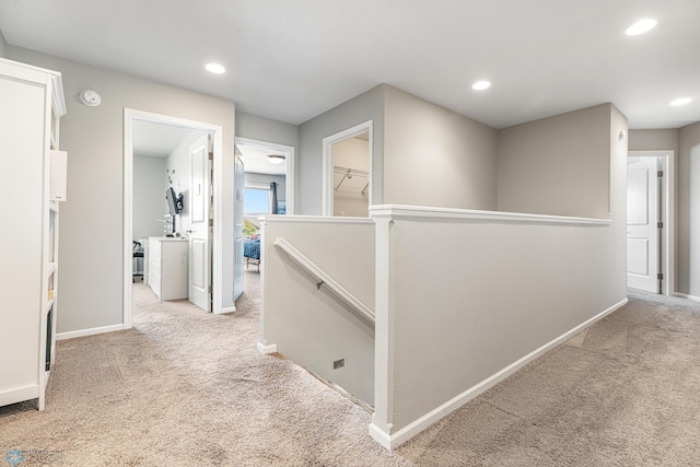 5480 Tanner Ave S, Fargo, ND 58104 - hallway featuring an upstairs landing, carpet flooring, and recessed lighting