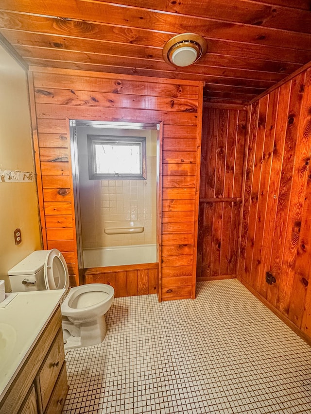 2284 15th St, Johnstown Twp, WI 54826 - full bath with wood ceiling, wood walls, vanity, and a shower