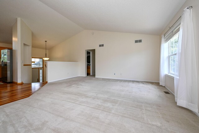 1212 Francis Dr, Elko New Market, MN 55054 - unfurnished living room featuring light colored carpet, healthy amount of natural light, and vaulted ceiling