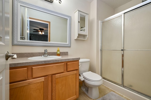 1212 Francis Dr, Elko New Market, MN 55054 - full bath with a stall shower, vanity, a ceiling fan, and tile patterned floors