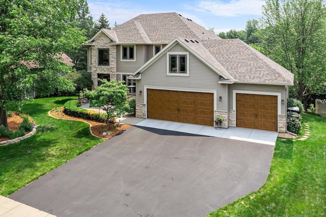 2334 Veterans Memorial Blvd NW, Andover, MN 55304 - craftsman-style house with stone siding, driveway, a front yard, and a shingled roof