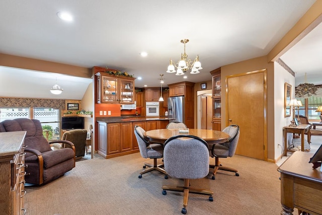 109 Pine Ave N, Canby, MN 56220 - dining room featuring a chandelier, light colored carpet, and recessed lighting