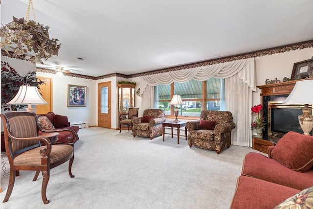 109 Pine Ave N, Canby, MN 56220 - living room with baseboard heating, carpet floors, and a high end fireplace