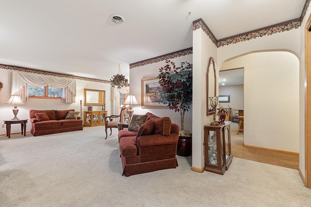 109 Pine Ave N, Canby, MN 56220 - living area featuring carpet flooring and arched walkways