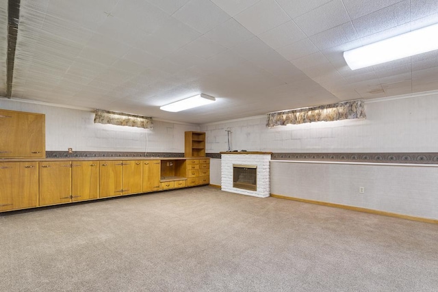 109 Pine Ave N, Canby, MN 56220 - below grade area featuring light carpet and a fireplace