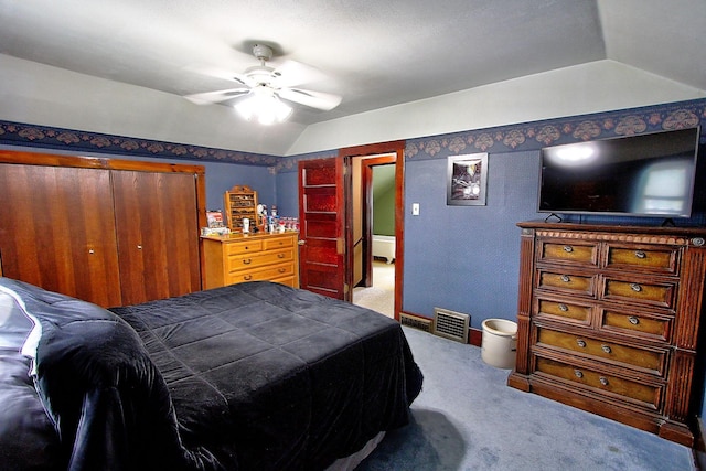 1936 5th St, Red Wing, MN 55066 - bedroom featuring carpet, lofted ceiling, a ceiling fan, and a closet