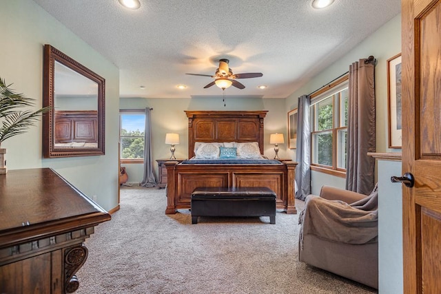 18505 210th Ave NE, Paynesville, MN 56362 - bedroom featuring light colored carpet, a textured ceiling, and recessed lighting