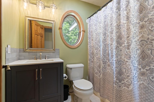 18505 210th Ave NE, Paynesville, MN 56362 - bathroom with vanity, decorative backsplash, and a shower with curtain