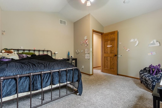 18505 210th Ave NE, Paynesville, MN 56362 - bedroom with carpet flooring, lofted ceiling, and a ceiling fan