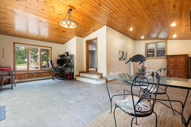 18505 210th Ave NE, Paynesville, MN 56362 - exercise area with a baseboard heating unit, wood ceiling, and recessed lighting