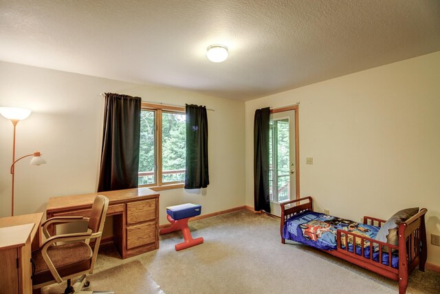 22896 Anchor Dr, Menahga, MN 56464 - bedroom featuring multiple windows, carpet, a desk, and a textured ceiling