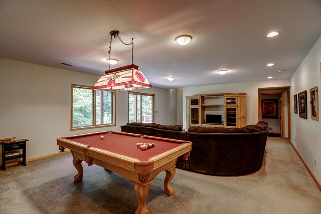 22896 Anchor Dr, Menahga, MN 56464 - game room with light colored carpet, pool table, and recessed lighting