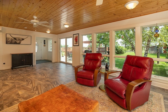 10706 65th Ave SE, Stewartville, MN 55976 - living area with a ceiling fan and wooden ceiling