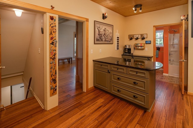 10706 65th Ave SE, Stewartville, MN 55976 - corridor with an upstairs landing, hardwood / wood-style floors, and wood ceiling