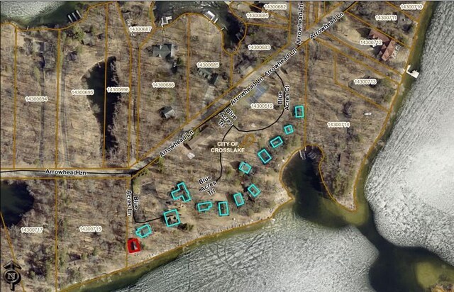 34447 Blue Acres Ln, Crosslake, MN 56442 - aerial overview of property's location with property parcel outlined