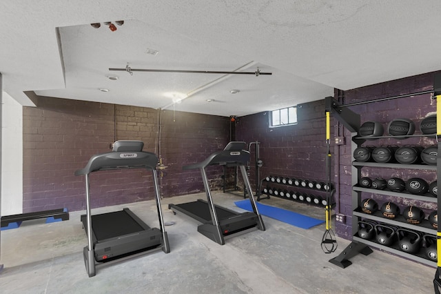 613 Oak St, Farmington, MN 55024 - workout area featuring a textured ceiling and concrete block wall