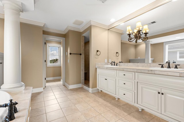 10701 Sonoma Rdg, Eden Prairie, MN 55347 - bathroom with ornate columns, plenty of natural light, double vanity, and crown molding