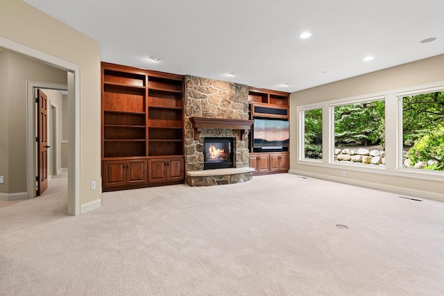 10701 Sonoma Rdg, Eden Prairie, MN 55347 - unfurnished living room with carpet flooring, a fireplace, and recessed lighting