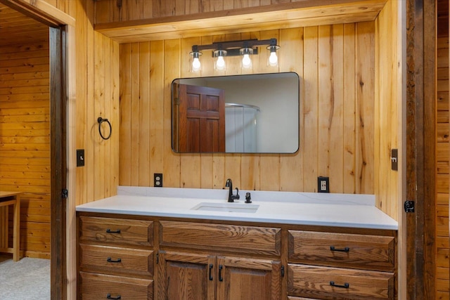 36388 Wabana Rd, Wabana Twp, MN 55744 - bathroom with wooden walls and vanity