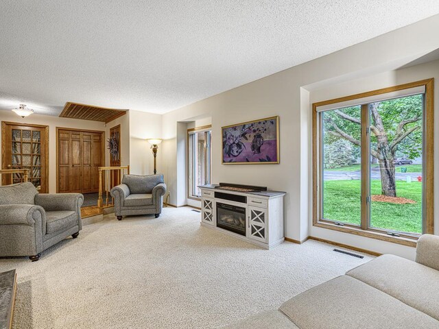 4125 Bridgewater Cir, Vadnais Heights, MN 55127 - carpeted living area with a textured ceiling