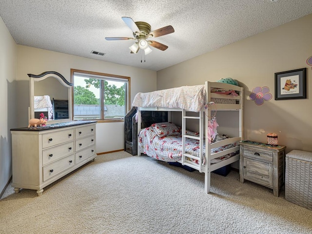 4125 Bridgewater Cir, Vadnais Heights, MN 55127 - bedroom featuring light carpet, a textured ceiling, and ceiling fan