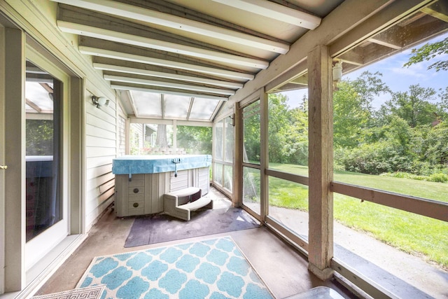 2017 87th Trl N, Brooklyn Park, MN 55443 - sunroom / solarium with a hot tub, plenty of natural light, and lofted ceiling