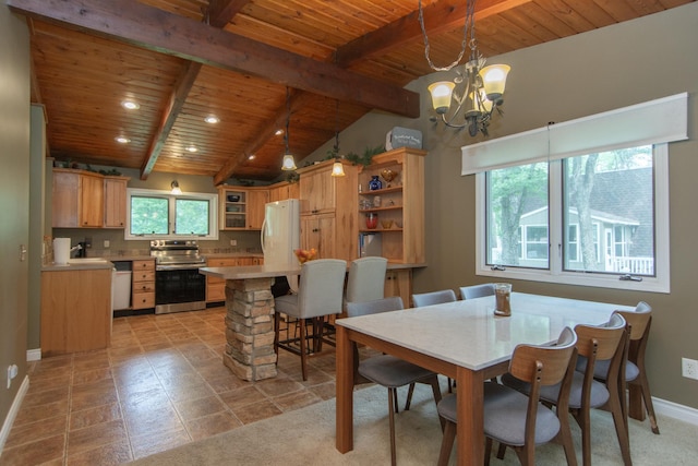 8619 Dove St, Breezy Point, MN 56472 - dining room featuring wooden ceiling, a chandelier, and recessed lighting