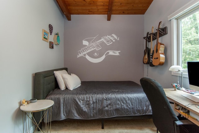8619 Dove St, Breezy Point, MN 56472 - bedroom featuring a wood ceiling with exposed beams and an office area