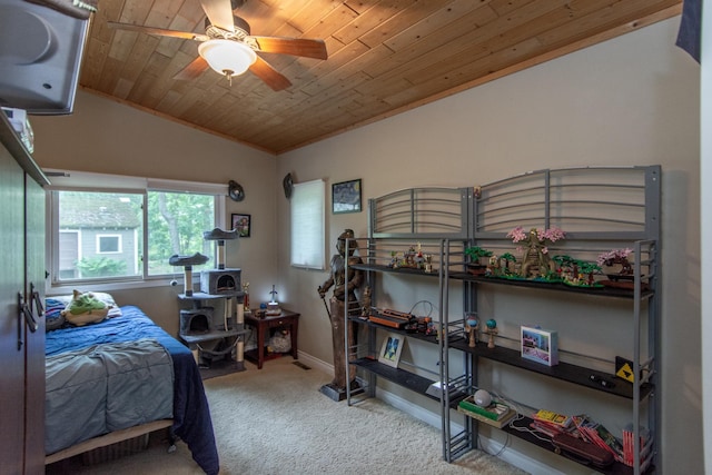 8619 Dove St, Breezy Point, MN 56472 - bedroom with carpet floors, wooden ceiling, lofted ceiling, and a ceiling fan