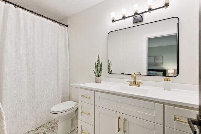 6641 Halstead Ave, Mound, MN 55364 - full bathroom with vanity, a textured ceiling, and a shower with shower curtain