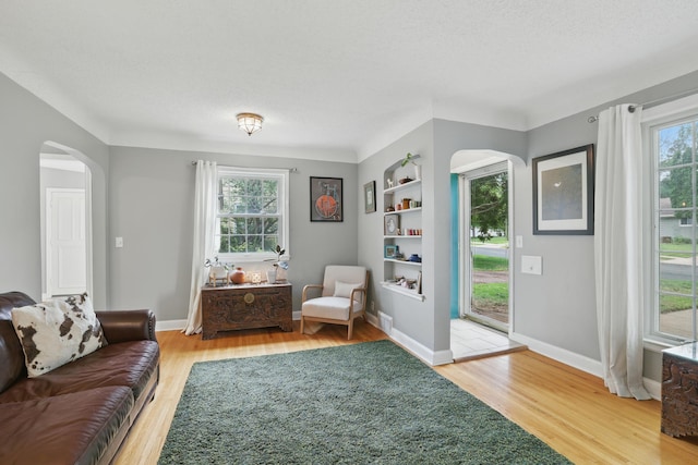 3826 Adair Ave N, Crystal, MN 55422 - living area with arched walkways, light wood finished floors, and built in features