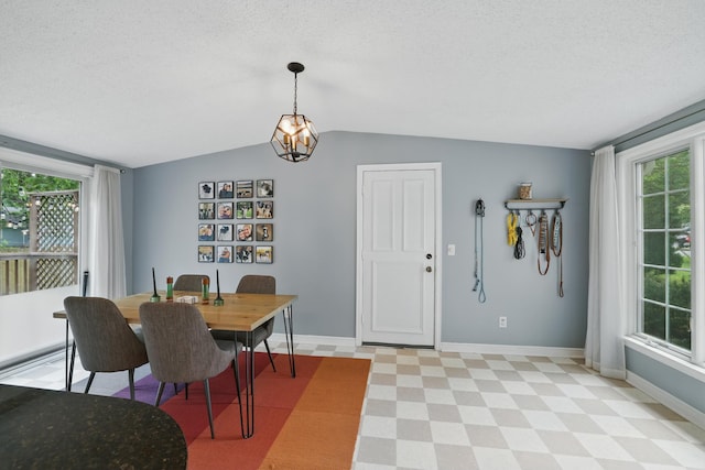 3826 Adair Ave N, Crystal, MN 55422 - dining area featuring lofted ceiling, plenty of natural light, a textured ceiling, and light floors