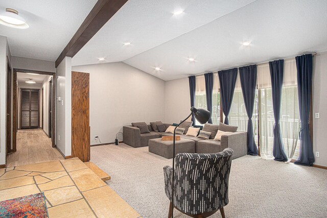 201 Elm St, Luverne, MN 56156 - living room with light colored carpet and lofted ceiling