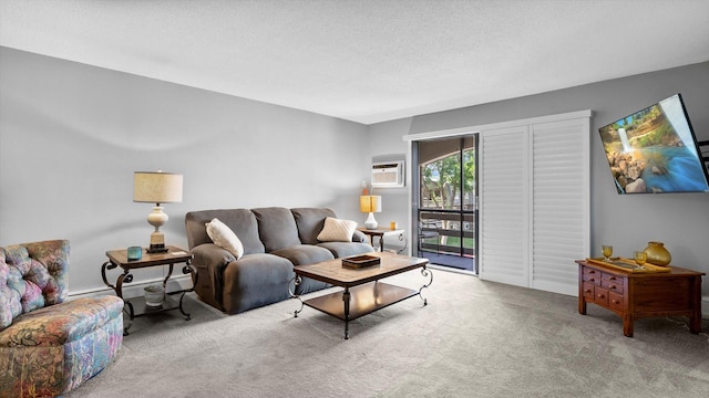 4397 Wilshire Blvd # E305, Mound, MN 55364 - living area with carpet, a wall unit AC, baseboard heating, and a textured ceiling
