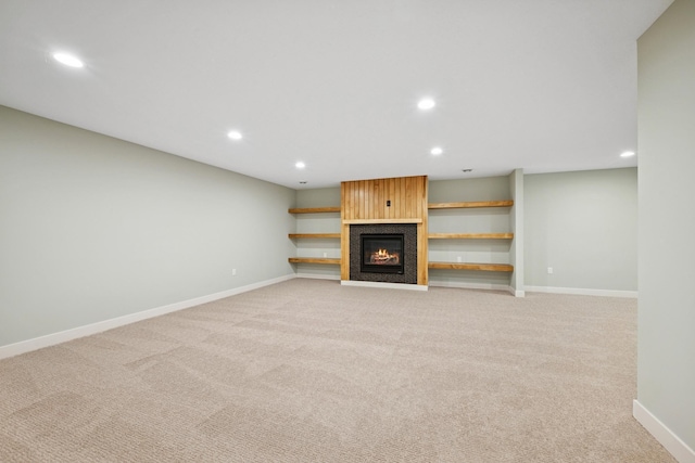 3909 54th St, Edina, MN 55424 - unfurnished living room with light carpet, recessed lighting, and a glass covered fireplace