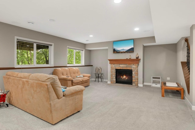 11950 75th St NE, Otsego, MN 55301 - carpeted living room featuring recessed lighting and a fireplace